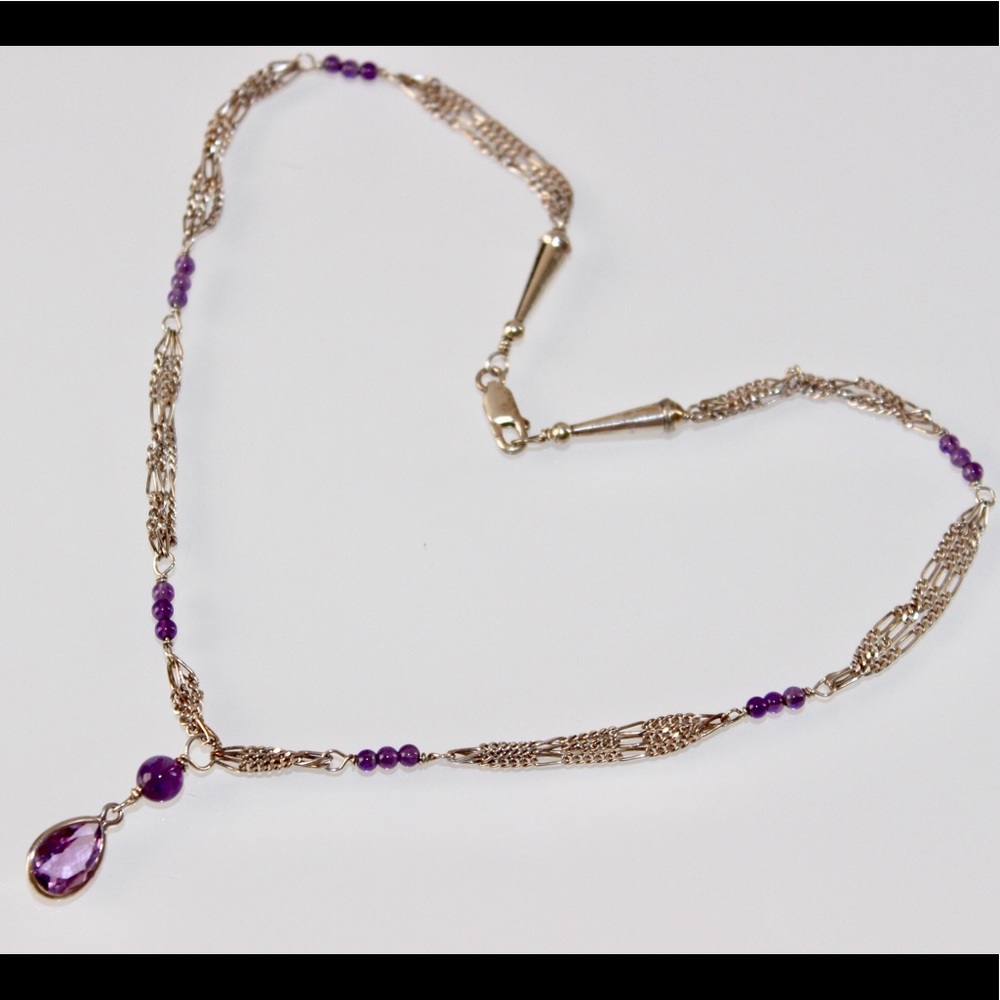 Vintage Sterling Silver Amethyst Drop Necklace